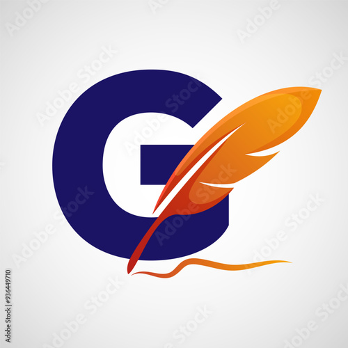 English alphabet G with feather logo design template. Logo for a writer or publishers.