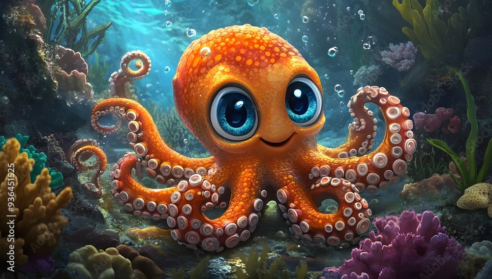 Cute Octopus with Big Blue Eyes. Cute Octopus with Big Blue Eyes.