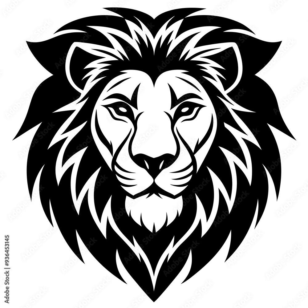 Wild roaring lion king head tattoo set. Front and side view predator face, lions heads black and white ink sketch silhouettes Wild roaring lion king head tattoo set. Front and side view predator face, lions heads black and white ink sketch silhouettes