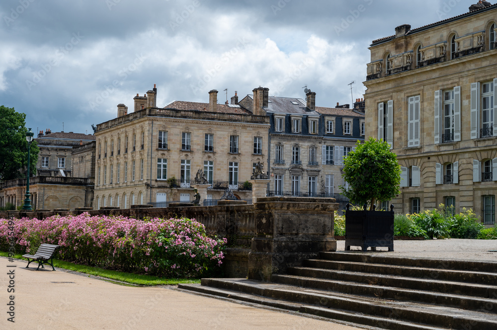 Obraz premium Travel destination, walking in central part of Bordeaux city, view on houses and streets, public gardens and park