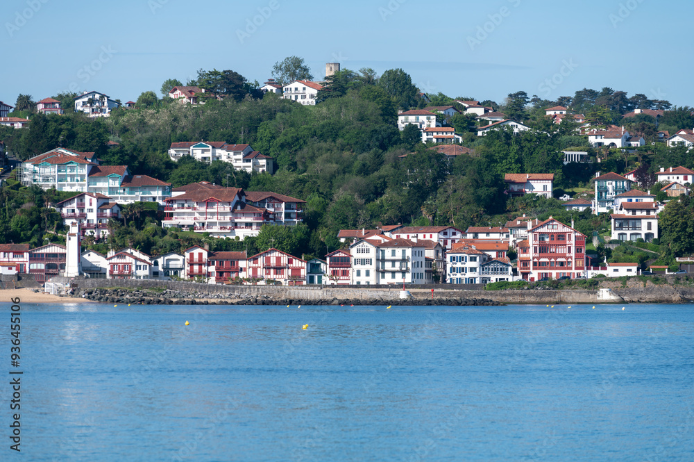 Obraz premium White houses and villas of Cibourne on Basque coast, famous resort, known for beautiful architecture, nature and cuisine, South of France, Basque Country
