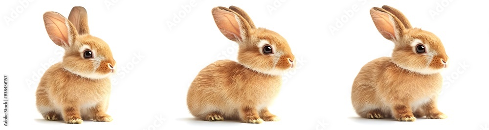 Three Adorable Brown Rabbits Sitting on White Background. Three Adorable Brown Rabbits Sitting on White Background.