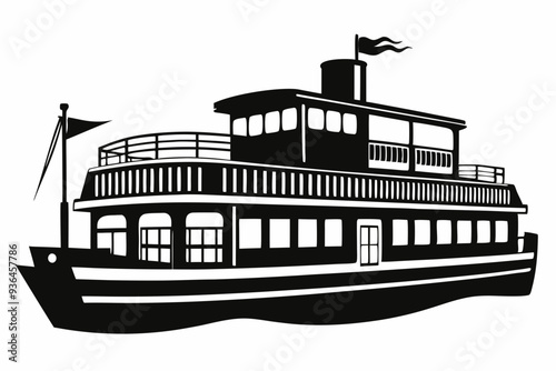 riverboat silhouette vector illustration