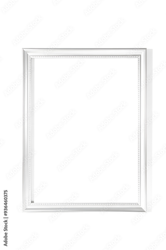 A blank, elegant white picture frame with a decorative border, suitable for displaying artwork or photographs.