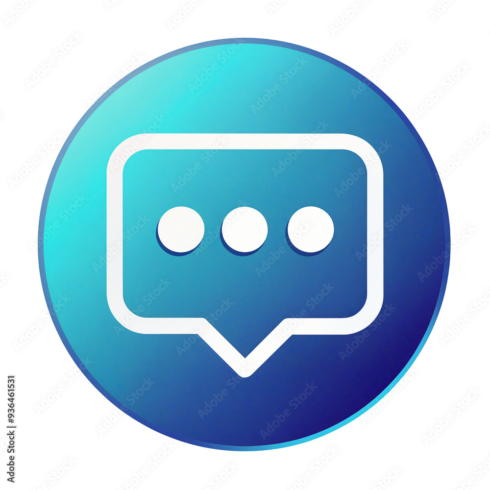 A circular, blue gradient icon with a white speech bubble and three dots, indicating messaging or conversation. Transparent background A circular, blue gradient icon with a white speech bubble and three dots, indicating messaging or conversation. Transparent background