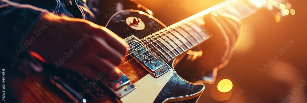Obraz premium country music festival concept with cowboy playing western music on guitar