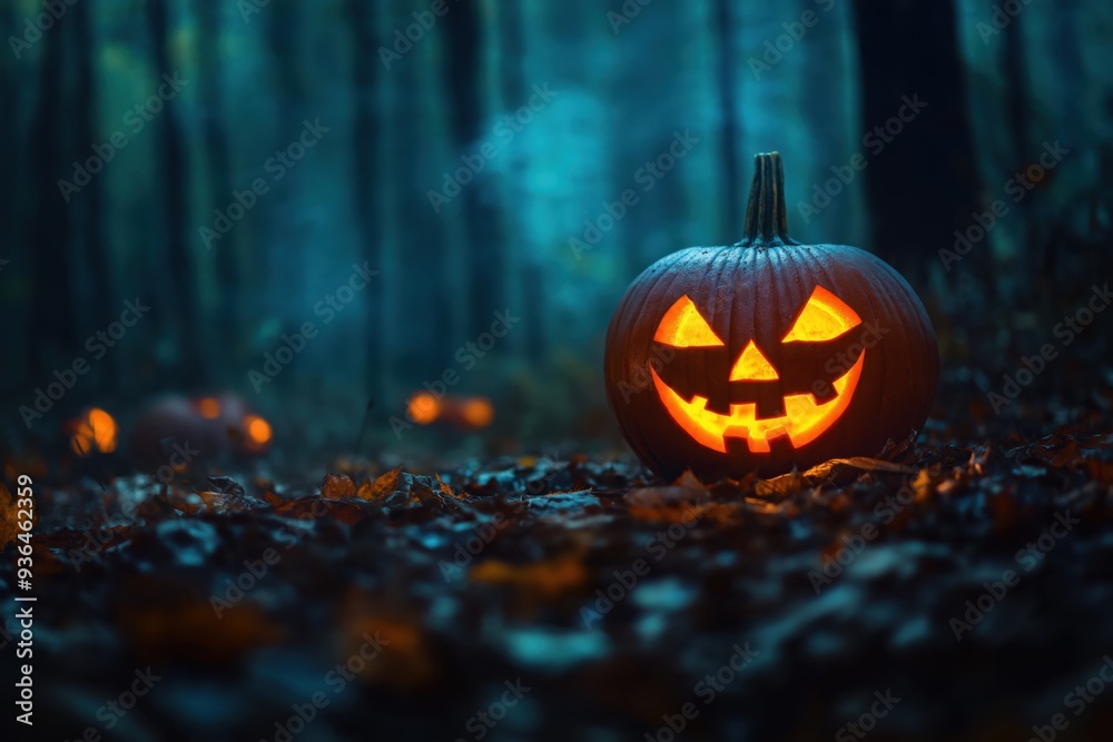 Glowing Jack-o'-lantern in Twilight Forest Glowing Jack-o'-lantern in Twilight Forest