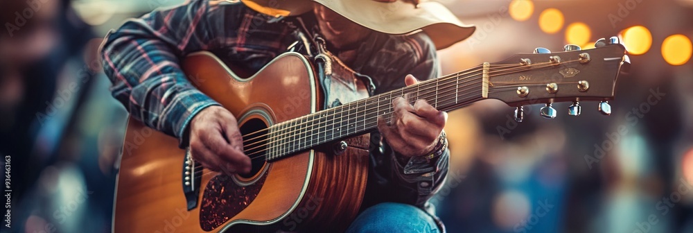 Naklejka premium country music concept with cowboy playing western music 