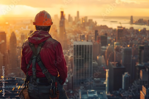 Wallpaper Mural A Construction Worker Overlooking a City Skyline at Sunset Torontodigital.ca