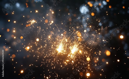 Abstract burst of orange and golden sparks against a dark background at night