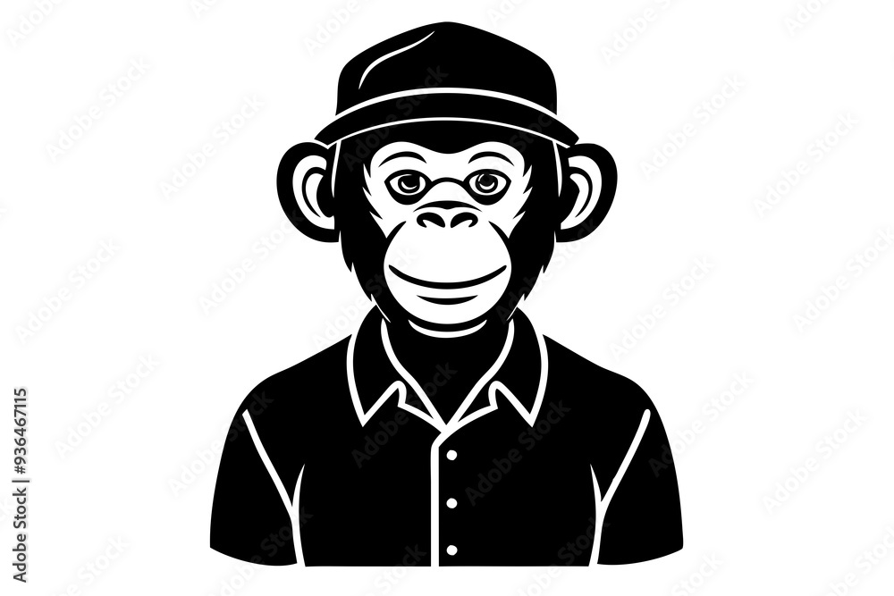 A monkey wearing a shirt and cap on a white background A monkey wearing a shirt and cap on a white background