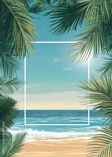 Calm tropical beach with gentle waves and palm trees on a sunny day