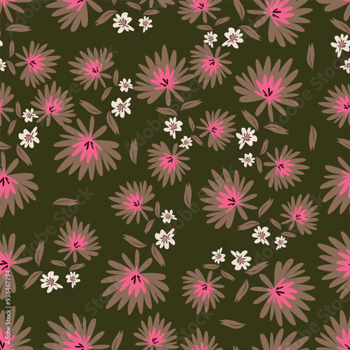 seamless vintage flower pattern on navy background