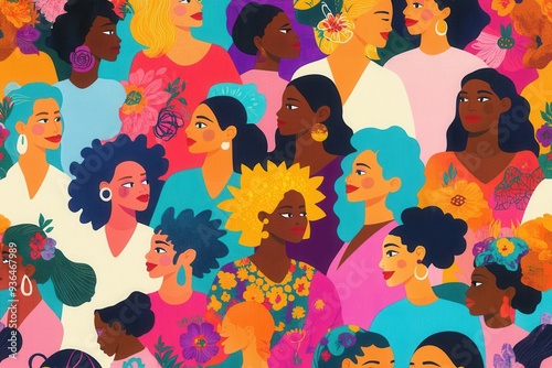 Diverse Female Faces in Colorful Illustration