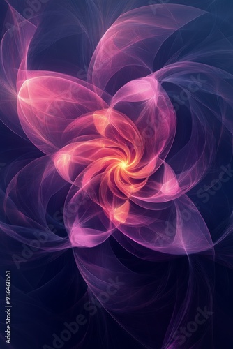 Spiral tunnel illuminated with vibrant pink and purple lights at night