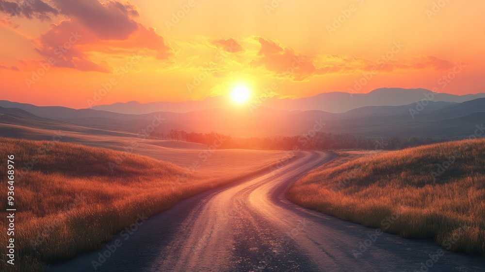 sunset over the winding road sunset over the winding road