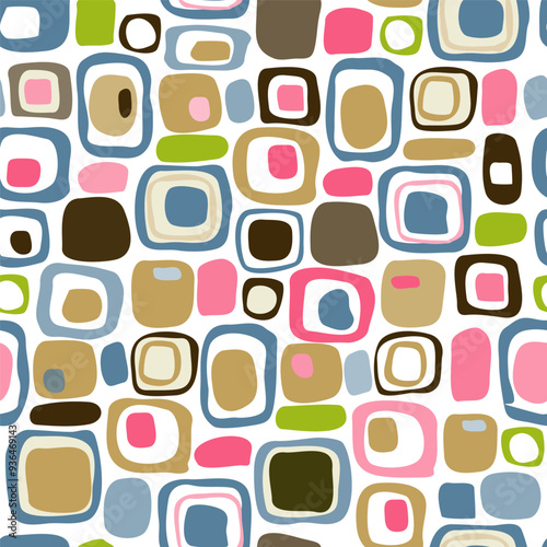 Abstract seamless pattern. Mid-century modern, retro 1950-1960s background with random shapes