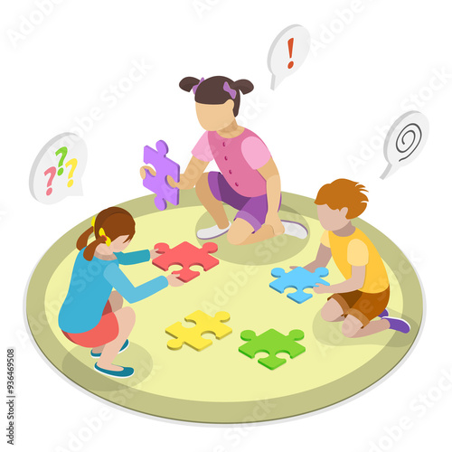 3D Isometric Flat  Illustration of Autism Treatment. Item 1