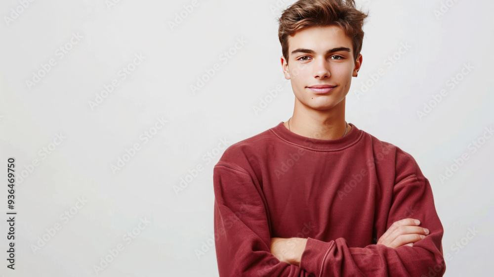 Fototapeta premium America, in his 20's with a slim body, tall slender, wearing a Unisex NuBlendÂ® Crewneck Sweatshirt 