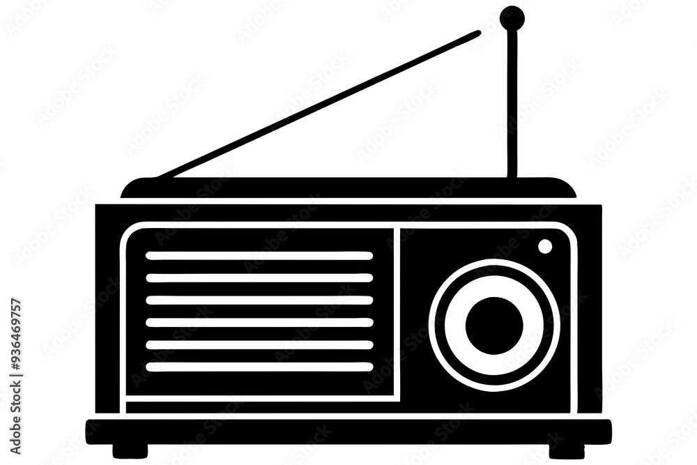 A vector silhouette of an old-fashioned radio on a white background A vector silhouette of an old-fashioned radio on a white background