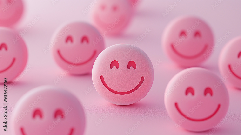 Pink smiley face emoticons on a pastel pink background, World Smile Day Pink smiley face emoticons on a pastel pink background, World Smile Day