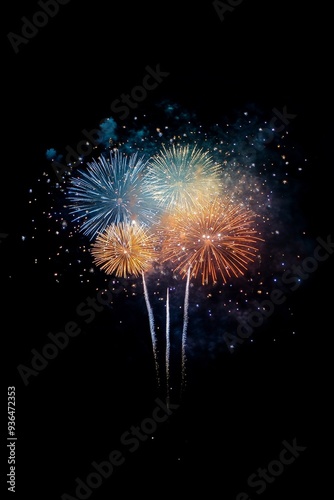 Colorful fireworks display lighting up the night sky during a festive celebra...