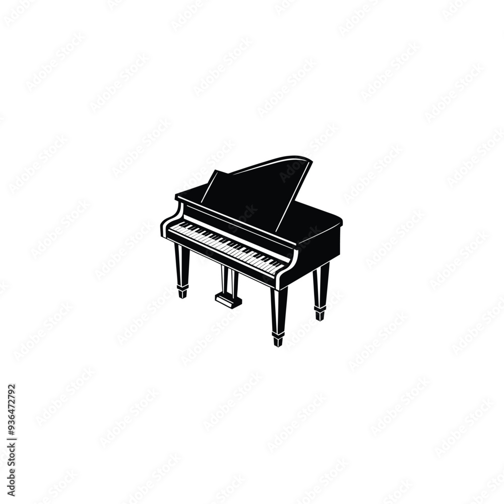 Vector illustration grand black realistic piano and piano bench stoo Vector illustration grand black realistic piano and piano bench stoo