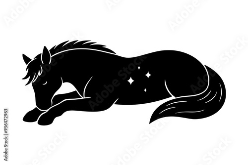 An impressive illustration of a horse sleeping silhouette vector design on a white background