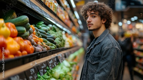 Young man selecting fresh produce in a grocery store during the daytime