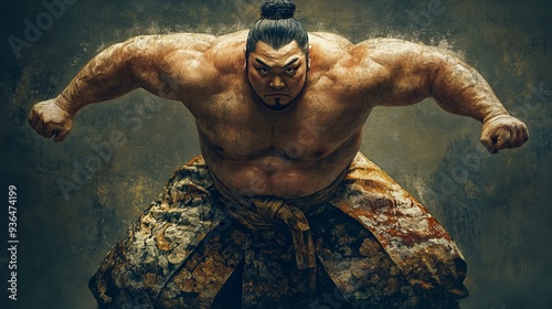 sumo wrestler powerful Japanese martial arts combat photo