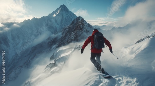 Snowboarders descending a snowy mountain slope under a clear blue sky in winter