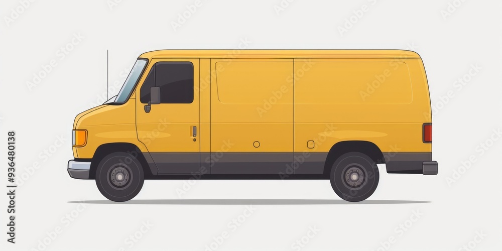 A yellow delivery van parked on a neutral background, showcasing its side view and sleek design during a sunny day A yellow delivery van parked on a neutral background, showcasing its side view and sleek design during a sunny day