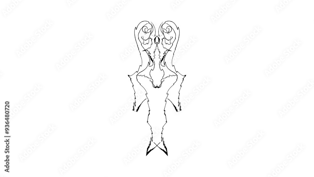 A mythical dragon with large wings, depicted in a detailed drawing A mythical dragon with large wings, depicted in a detailed drawing