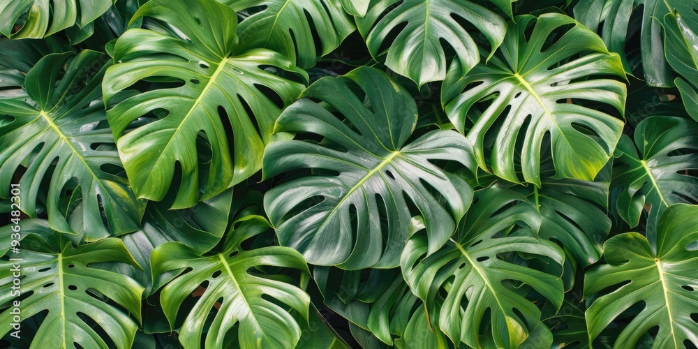 Lush jungle foliage featuring vibrant dark green leaves in a natural tropical environment, showcasing the beauty of dense vegetation on a sunlit day Lush jungle foliage featuring vibrant dark green leaves in a natural tropical environment, showcasing the beauty of dense vegetation on a sunlit day