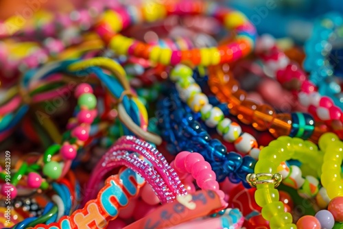 A variety of vector jewelry and children's ornaments, including handmade plastic bead bracelets