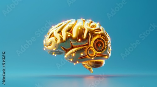 yellow digital brain with cuircut board pattern, Artificial Intelligence and Machine Learning, Neuroscience and Technology Integration, Transformation of Thought Processes,Data-Driven Decision Making. photo