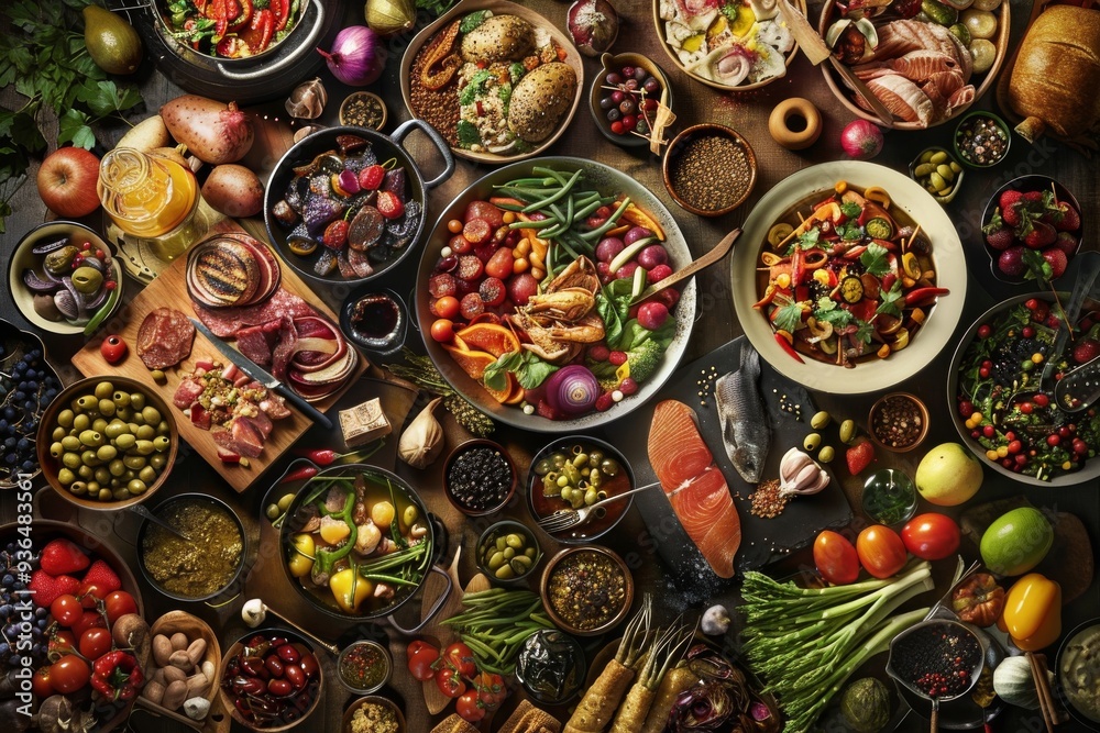 Collage of diverse cuisines showcasing rich flavors and ingredients from global culinary traditions Collage of diverse cuisines showcasing rich flavors and ingredients from global culinary traditions