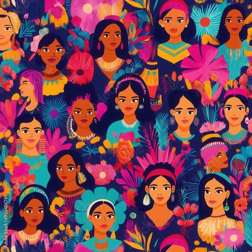 Colorful Gathering of Diverse Illustrated Women