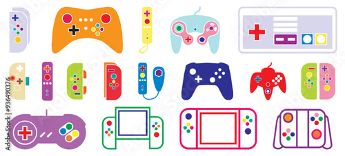 Classic game console icon collection. Classic game consoles icon bundle
