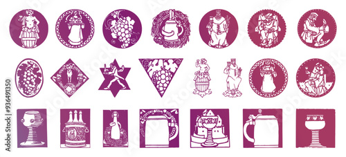 Classic beer and wine brand collection. Victorian brewery logo collection. Ancient luxurious beer and wine icon bundle