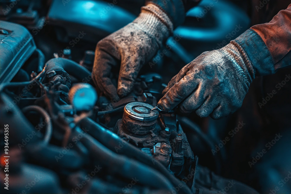 Auto mechanic working in auto repair service. Car mechanic repairing a car.