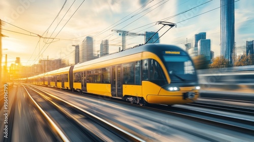 Train in the City at Sunset