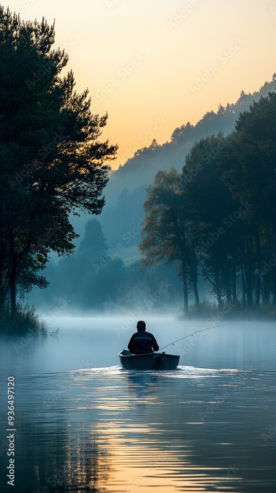 Aesthetics of a fishing rod in autumn, Ai generated Aesthetics of a fishing rod in autumn, Ai generated