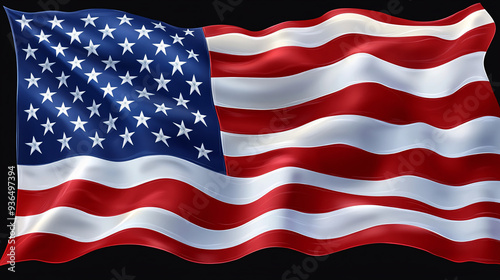 Patriotic illustration of classic American flag with stars and stripes, symbol of USA, for independence day celebration, election campaign.