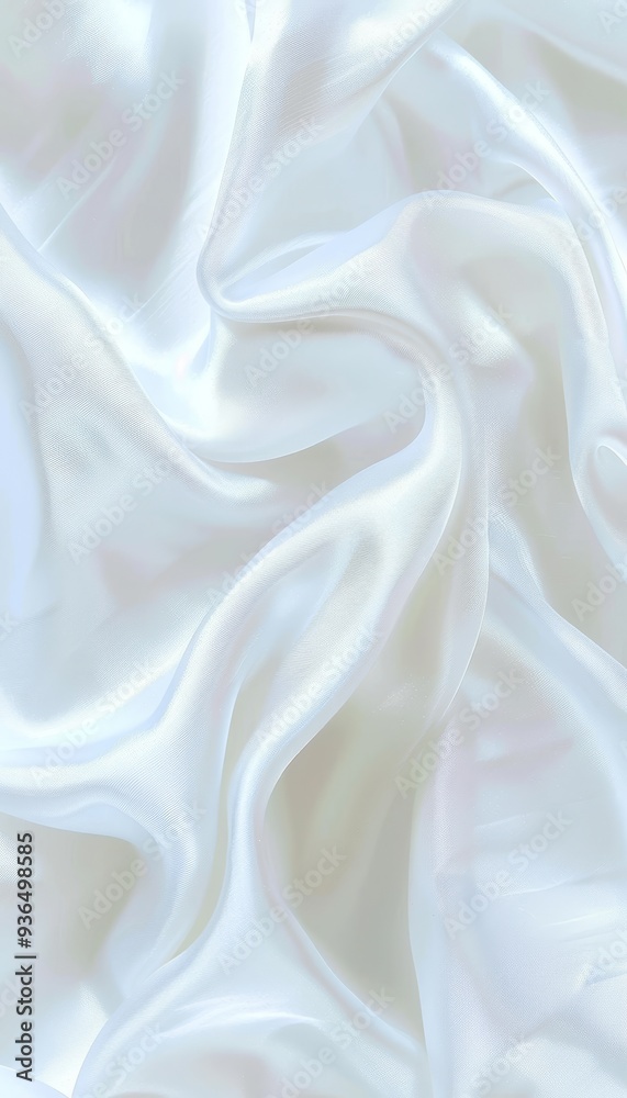 Fototapeta premium White satin silk fabric background, closeup. Luxury, elegant textile, crumpled and draped texture.