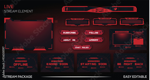 Red and Black abstract Stream Gaming overlay element design for streamer