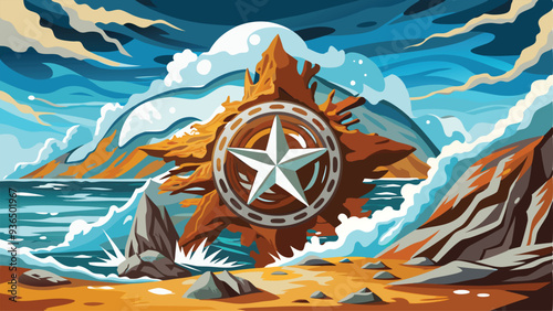 marine life background, rusty and crusty design, vector art