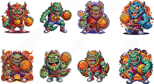 monster playing basketball vector art, design, illustration