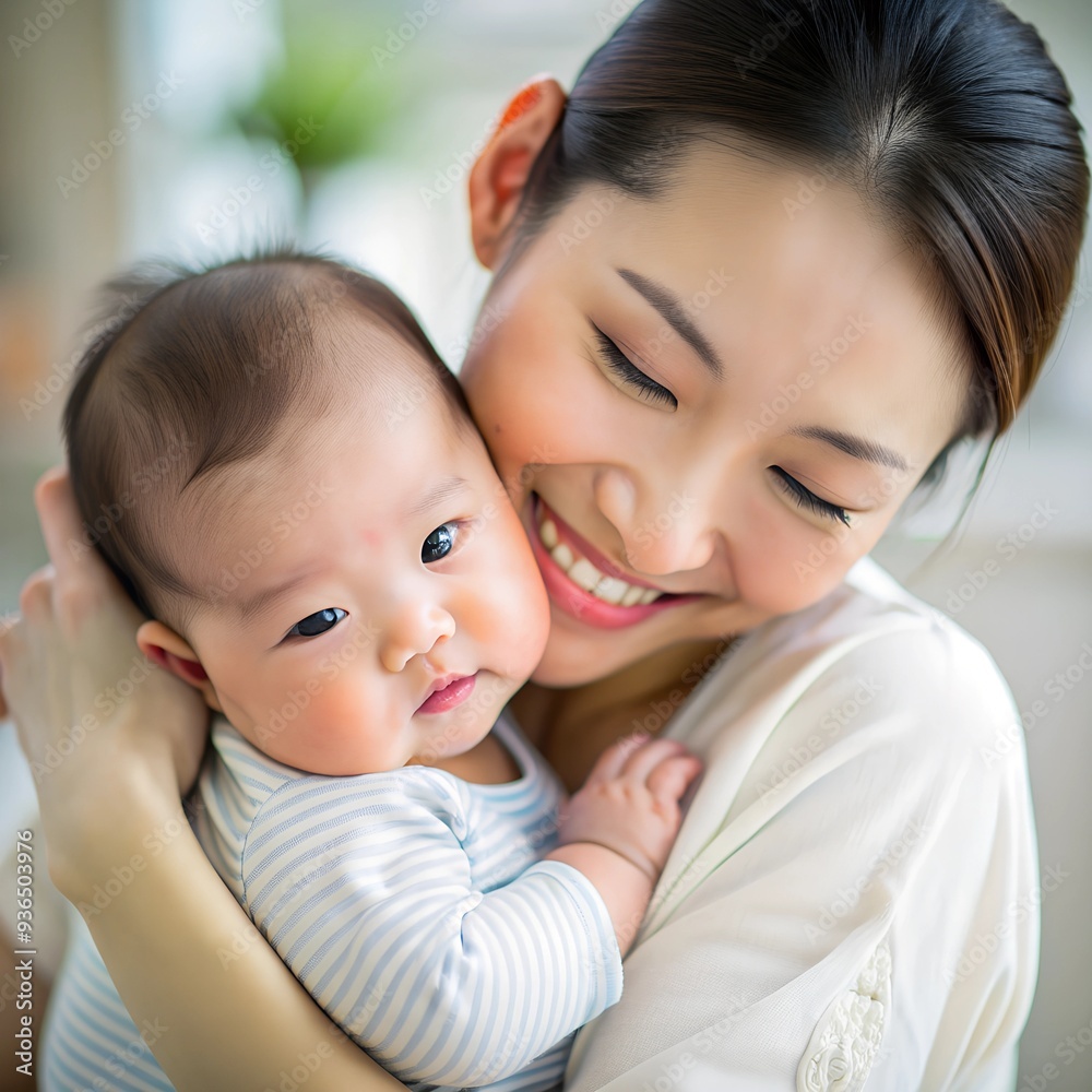 Close up of young Asian mother holding her little baby Close up of young Asian mother holding her little baby