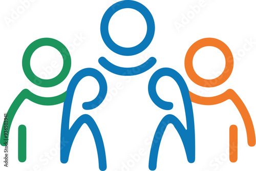 A colorful icon featuring three interconnected figures, symbolizing teamwork, community, support, and collaboration, ideal for organizations, social groups, and partnerships. photo